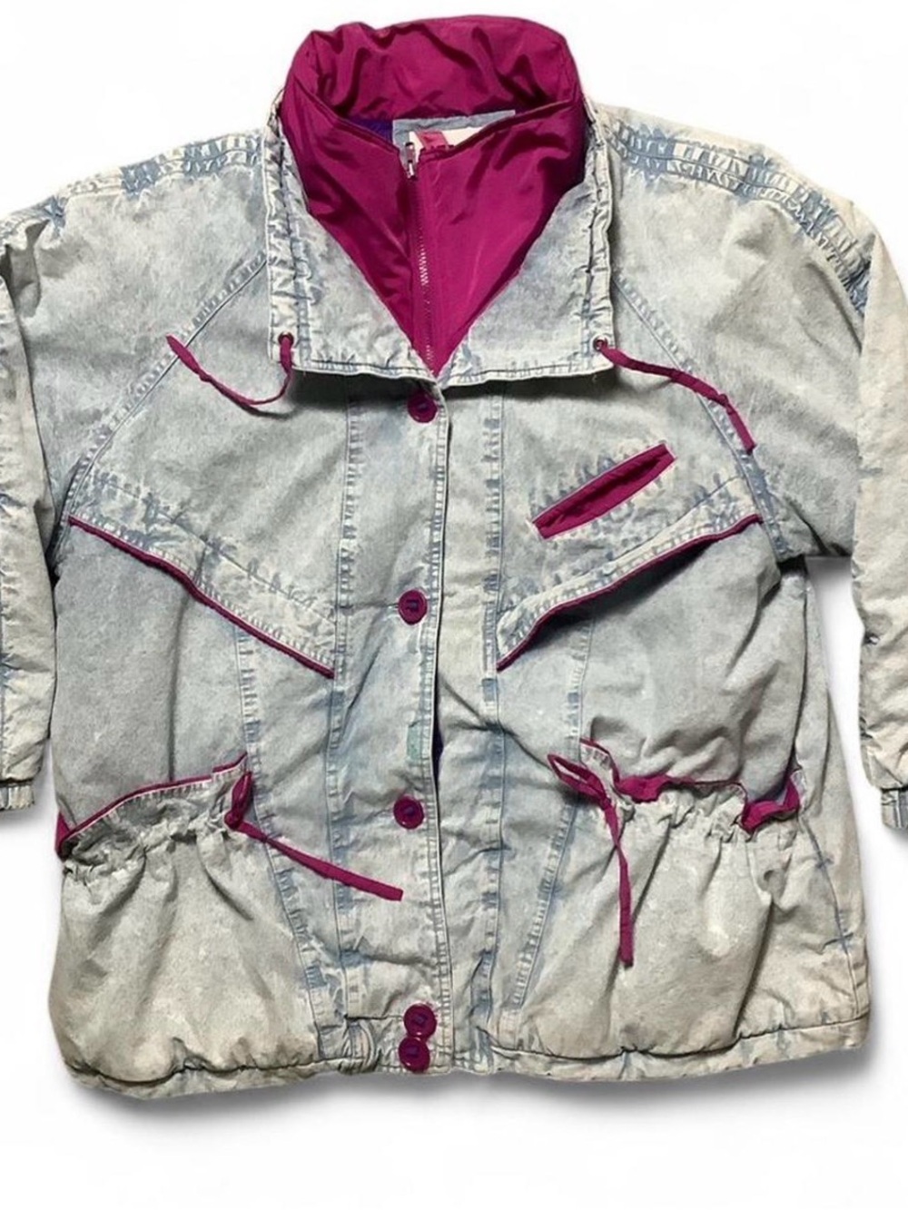 Vintage Gitano Acid Wash Denim Jacket with Magenta Trim